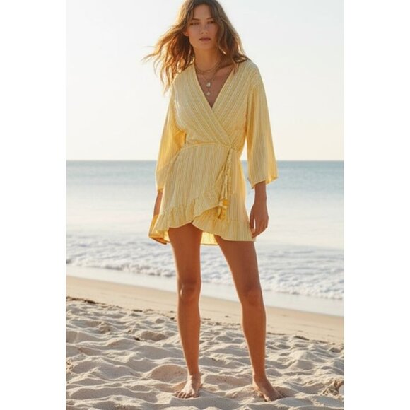Blue Island Whimsy Festival Beach Striped Flared Sleeve CoverUp Dress Medium NWT - Picture 1 of 7